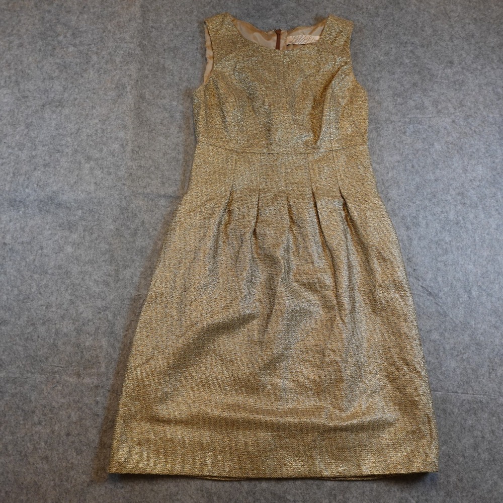 Lela Rose Dress Women 8 NWT Gold Lurex Tweed Silk Metallic Sheath Sleeveless